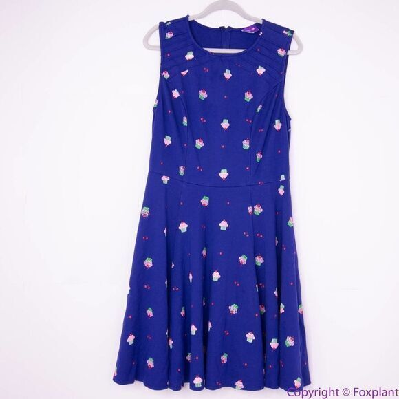 Unique Vintage Gwynnie Bee Cupcake Print Navy Dress, L - Picture 3 of 16
